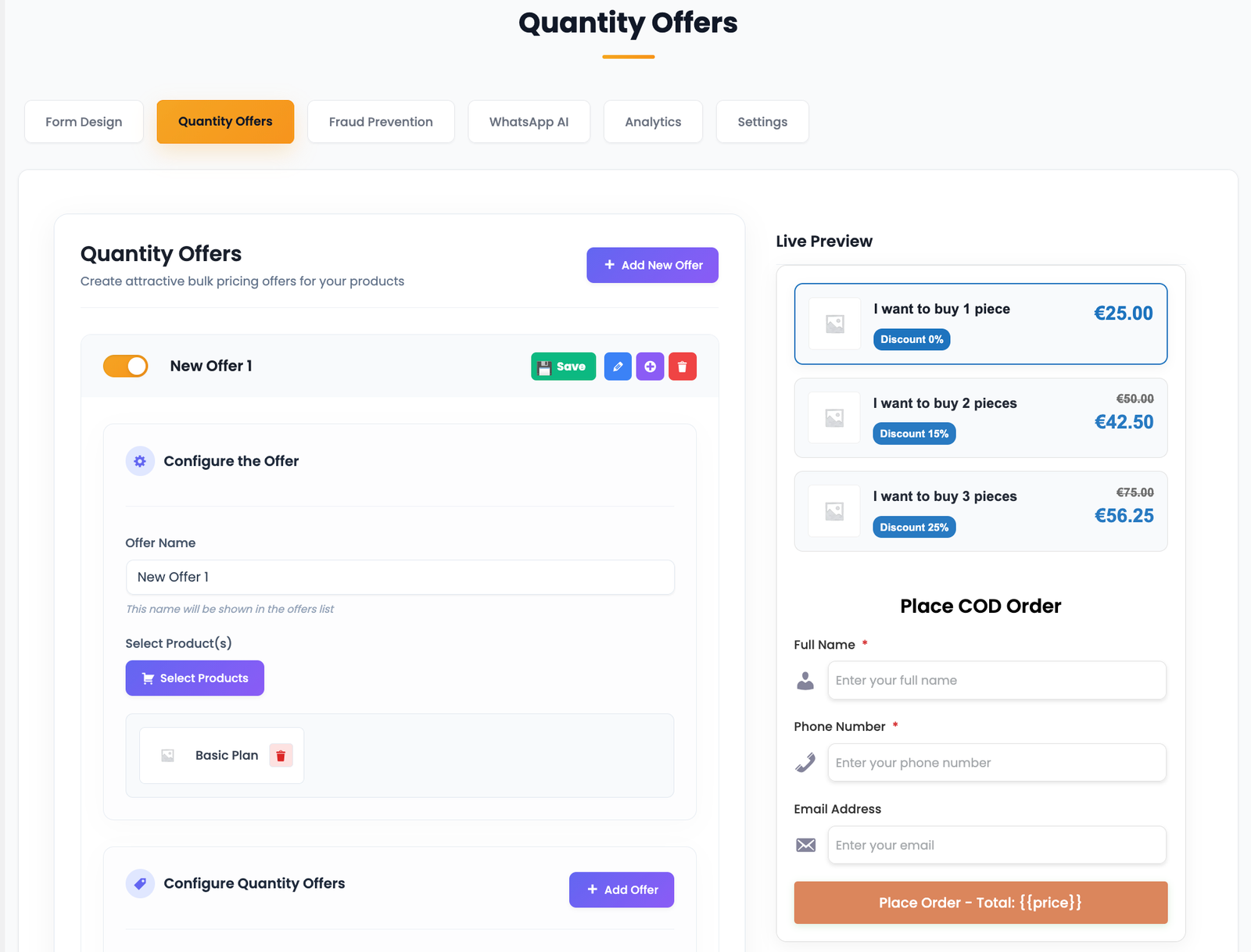 CodRobot plugin — Quantity Offers screen