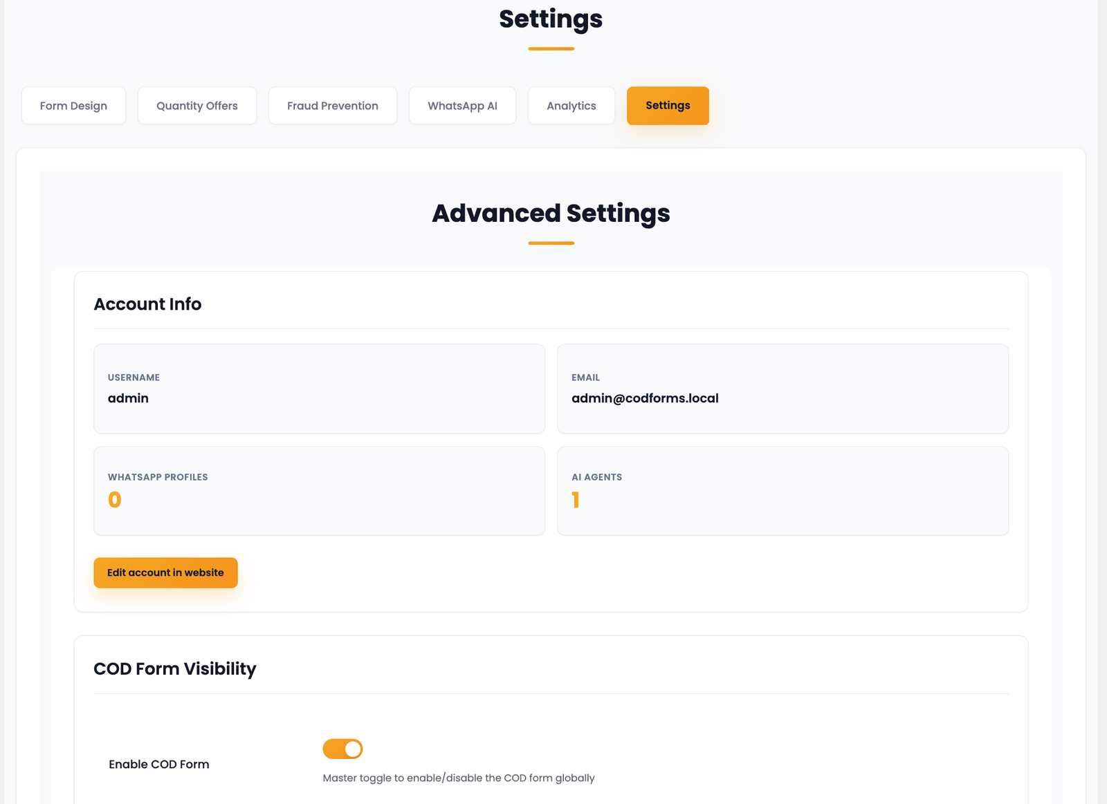 CodRobot plugin — Settings screen