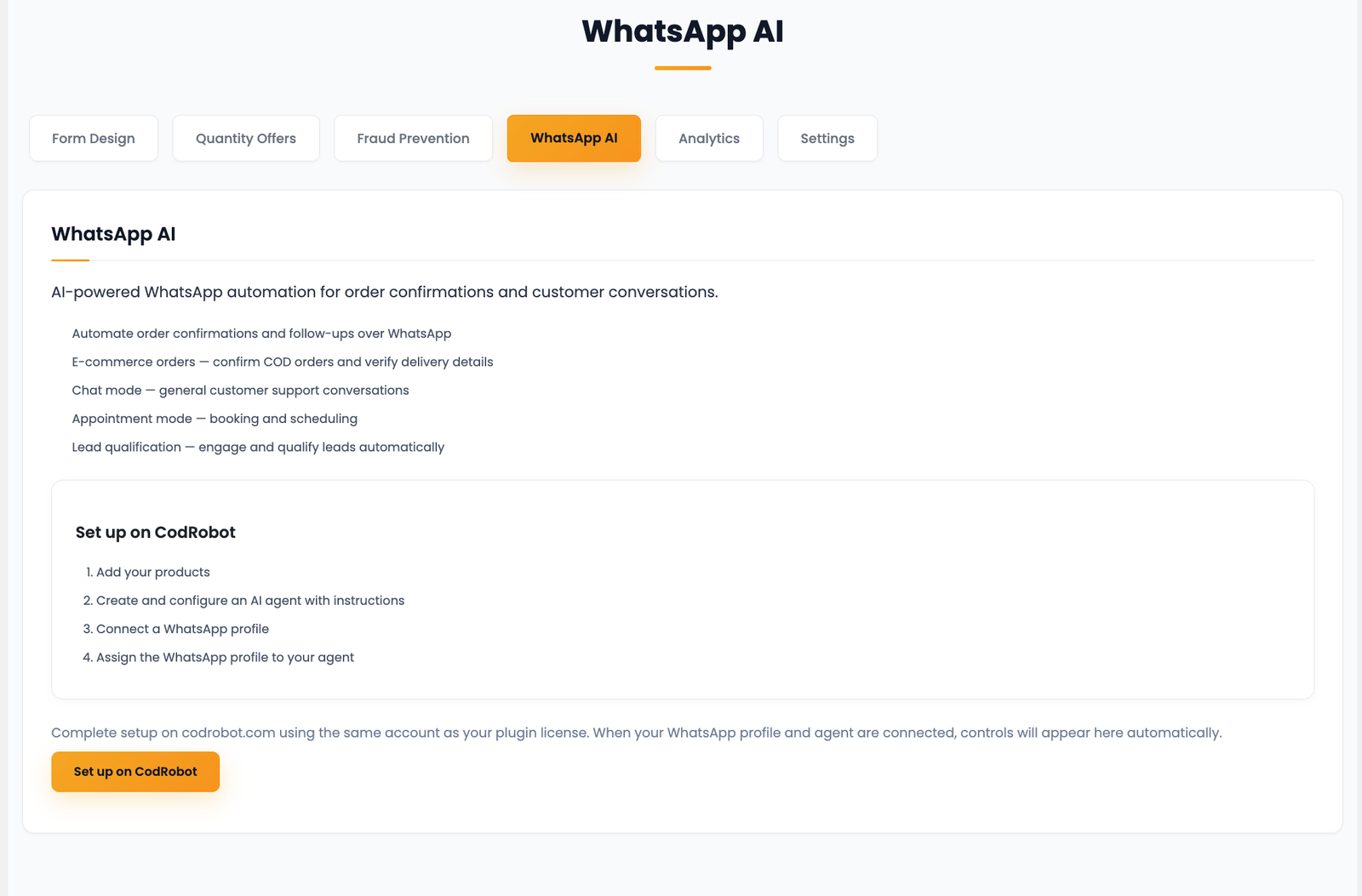 CodRobot plugin — WhatsApp AI screen